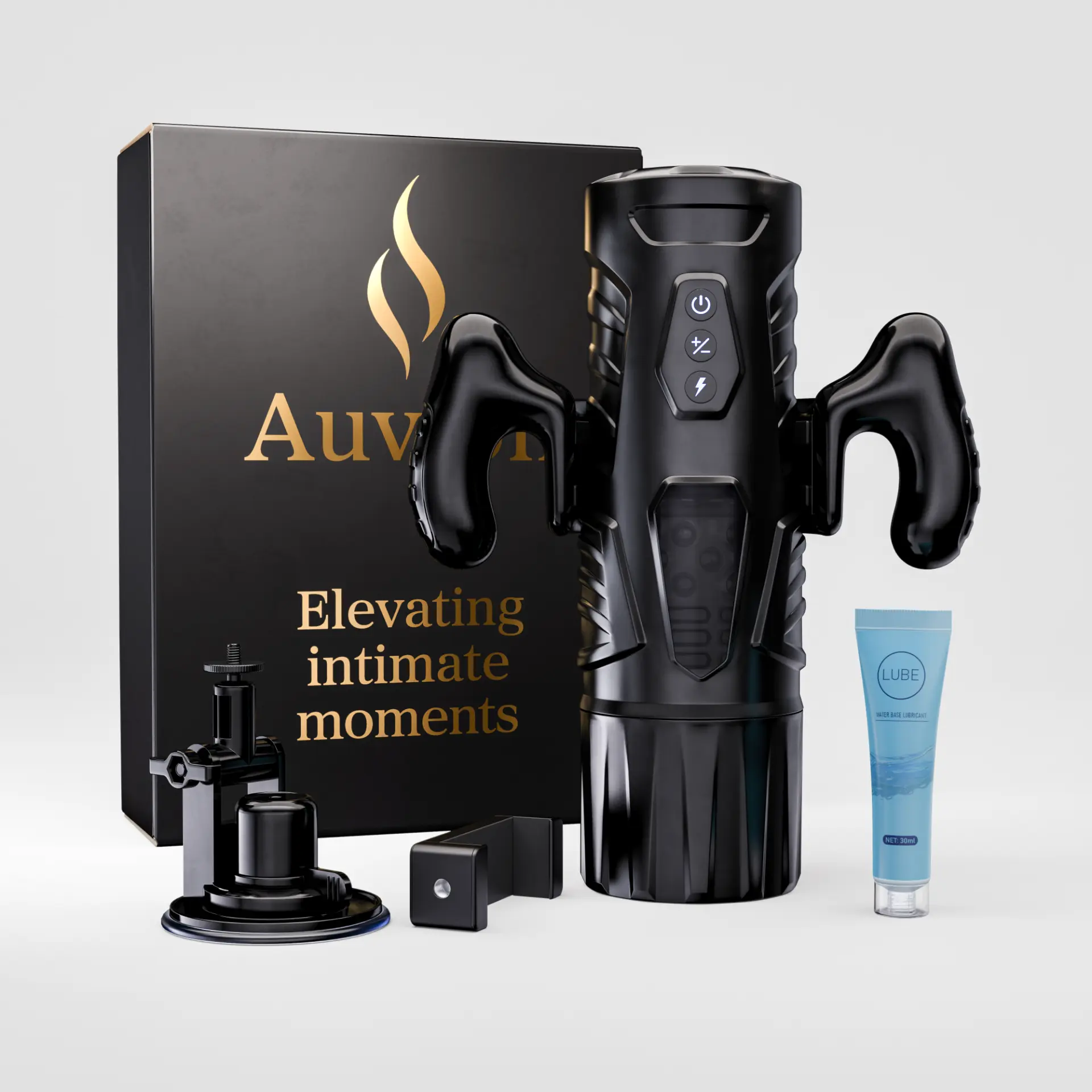 Auvion automatic stroker with retail box, suction base, phone mount and water-based lubricant